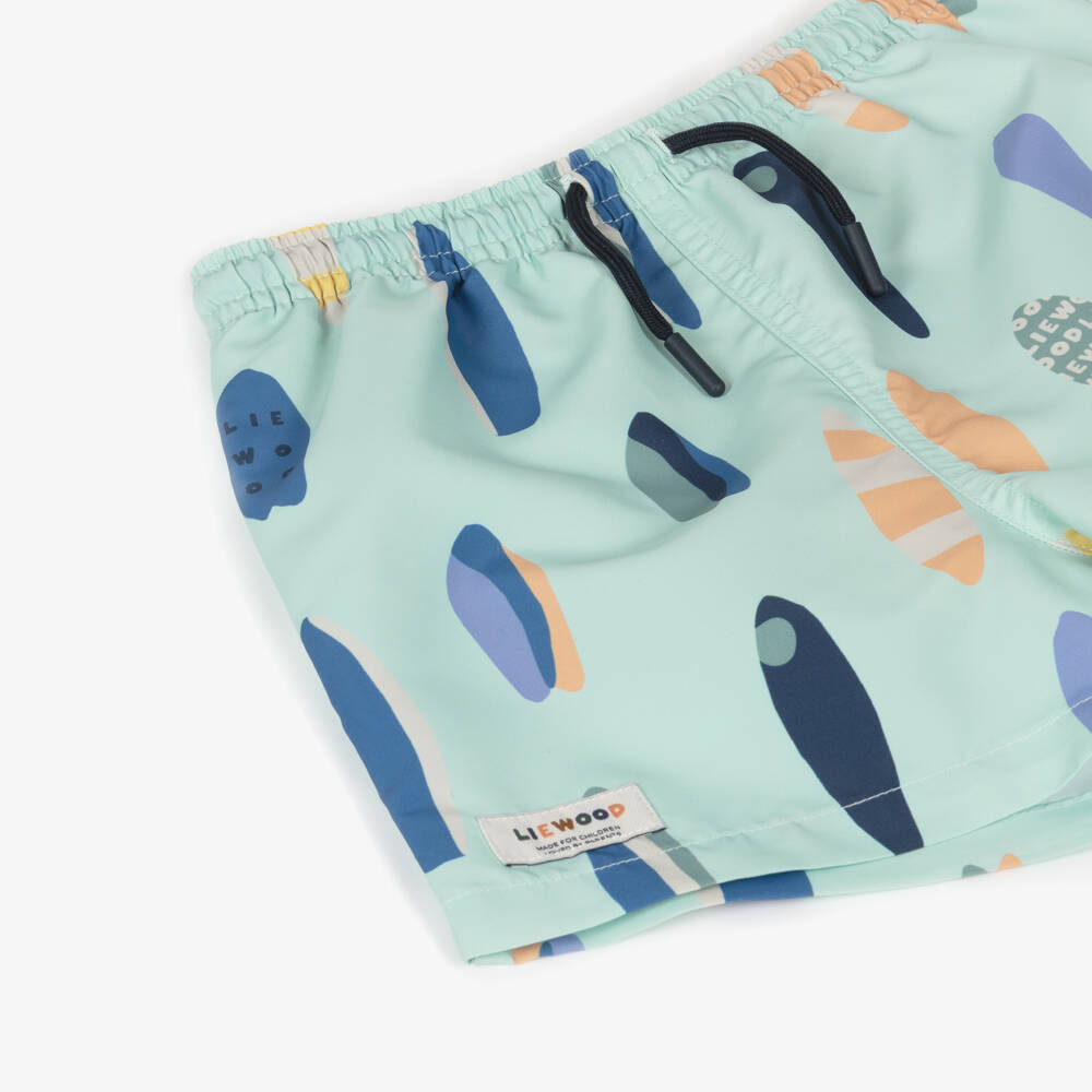 Liewood-Boys Aqua Blue Surfboard Print Swim Shorts | Childrensalon