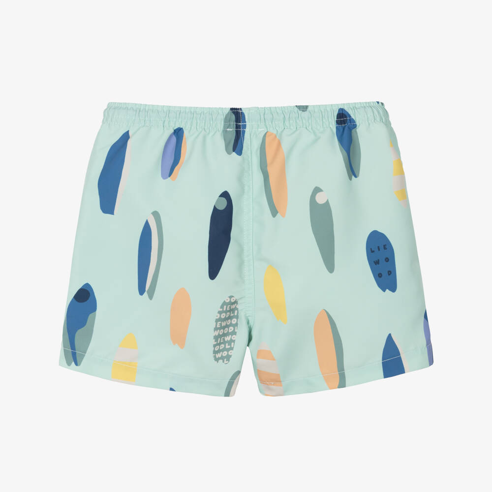 Liewood-Boys Aqua Blue Surfboard Print Swim Shorts | Childrensalon