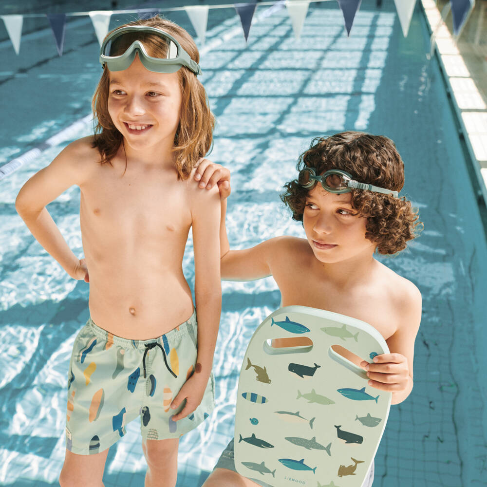 Liewood-Boys Aqua Blue Surfboard Print Swim Shorts | Childrensalon