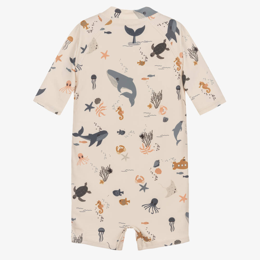 Liewood-Boys Beige Sea Creatures Sun Suit | Childrensalon