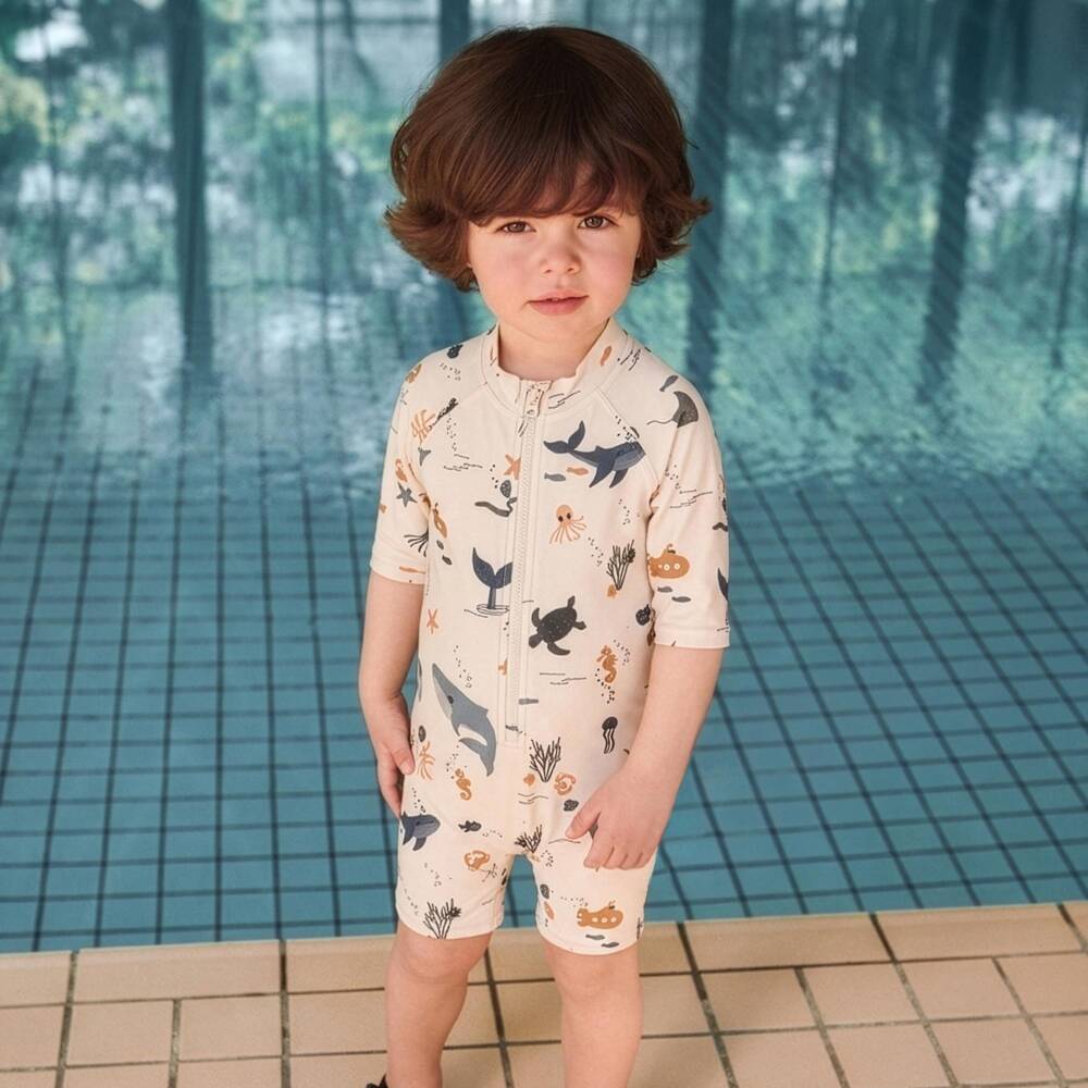 Liewood-Boys Beige Sea Creatures Sun Suit | Childrensalon