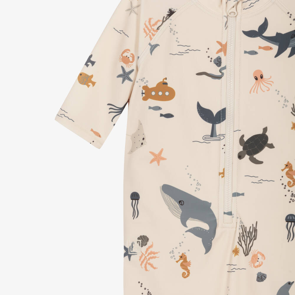 Liewood-Boys Beige Sea Creatures Sun Suit | Childrensalon