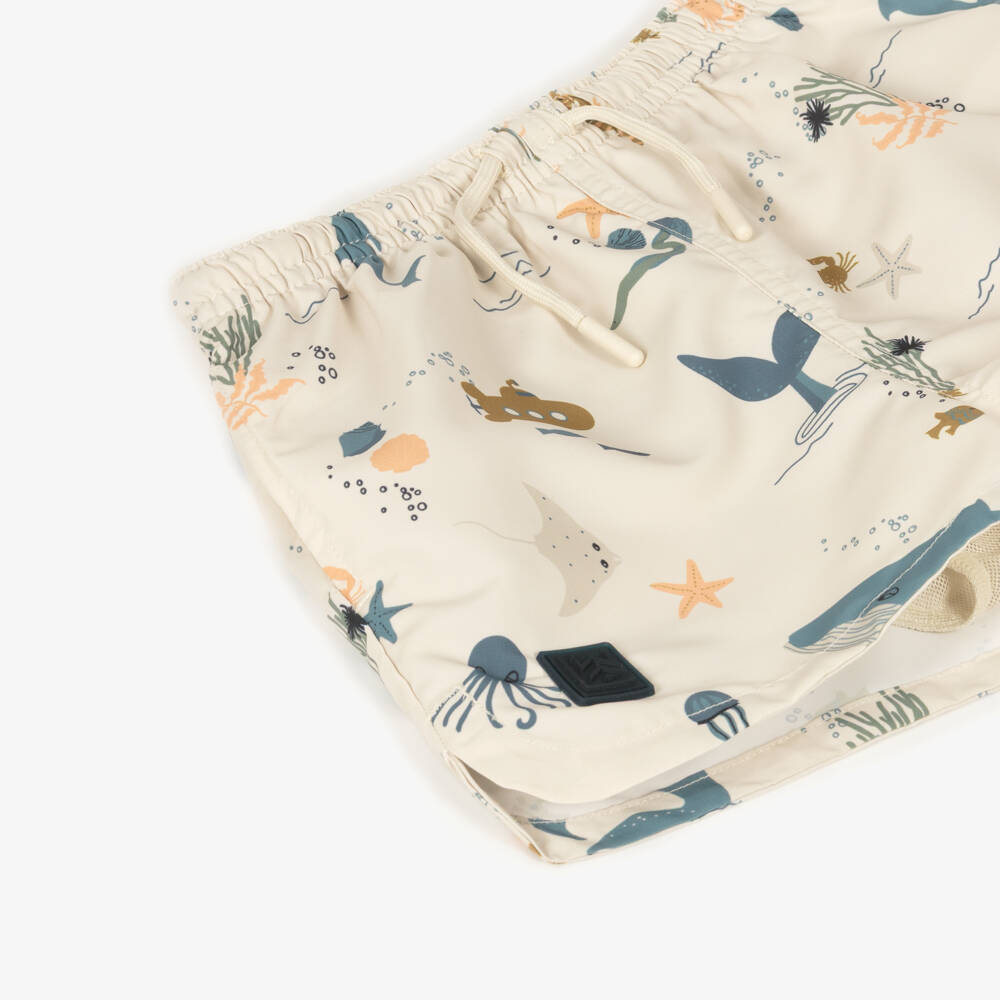 Liewood-Boys Beige Swim Shorts with Sea Creatures Print | Childrensalon