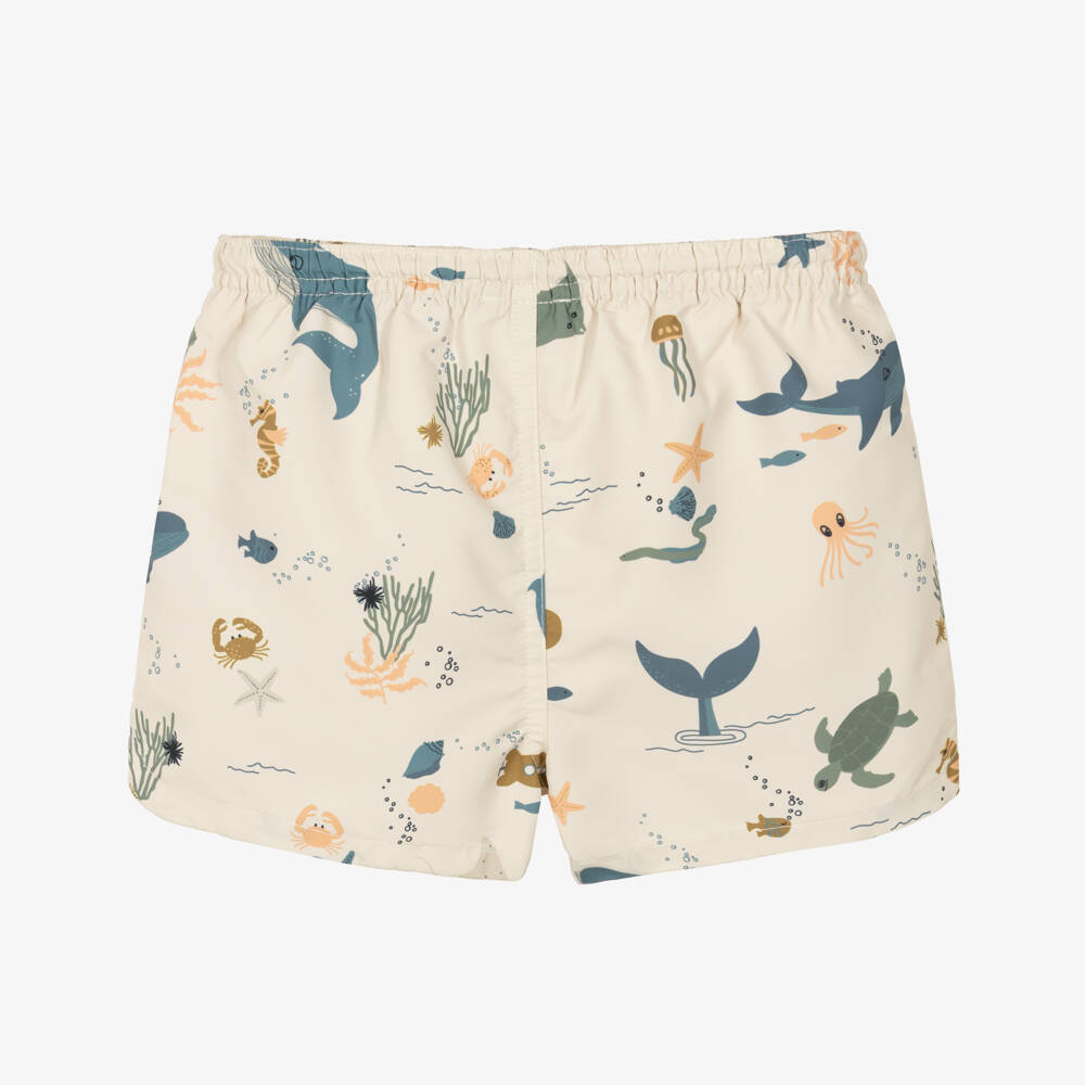 Liewood-Boys Beige Swim Shorts with Sea Creatures Print | Childrensalon