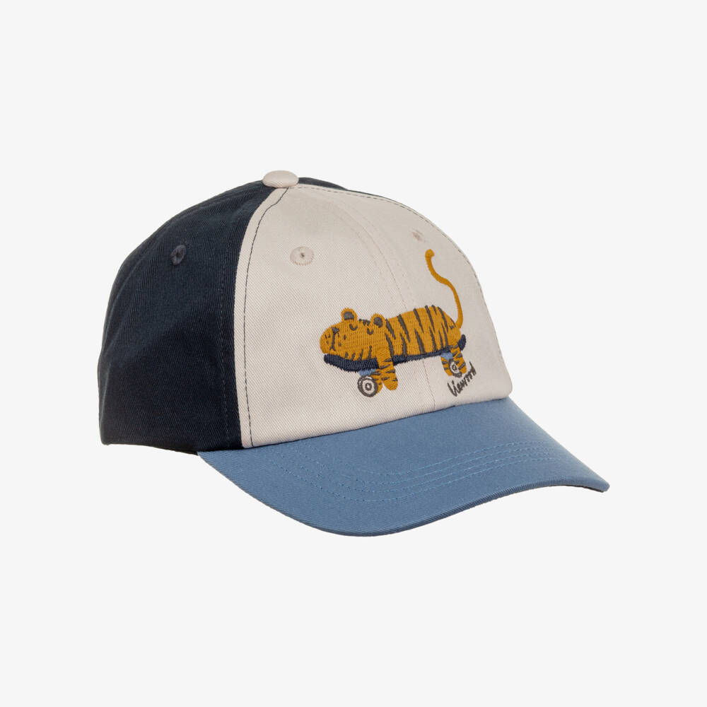 Liewood-Boys Blue & Beige Baseball Cap with Tiger Motif | Childrensalon