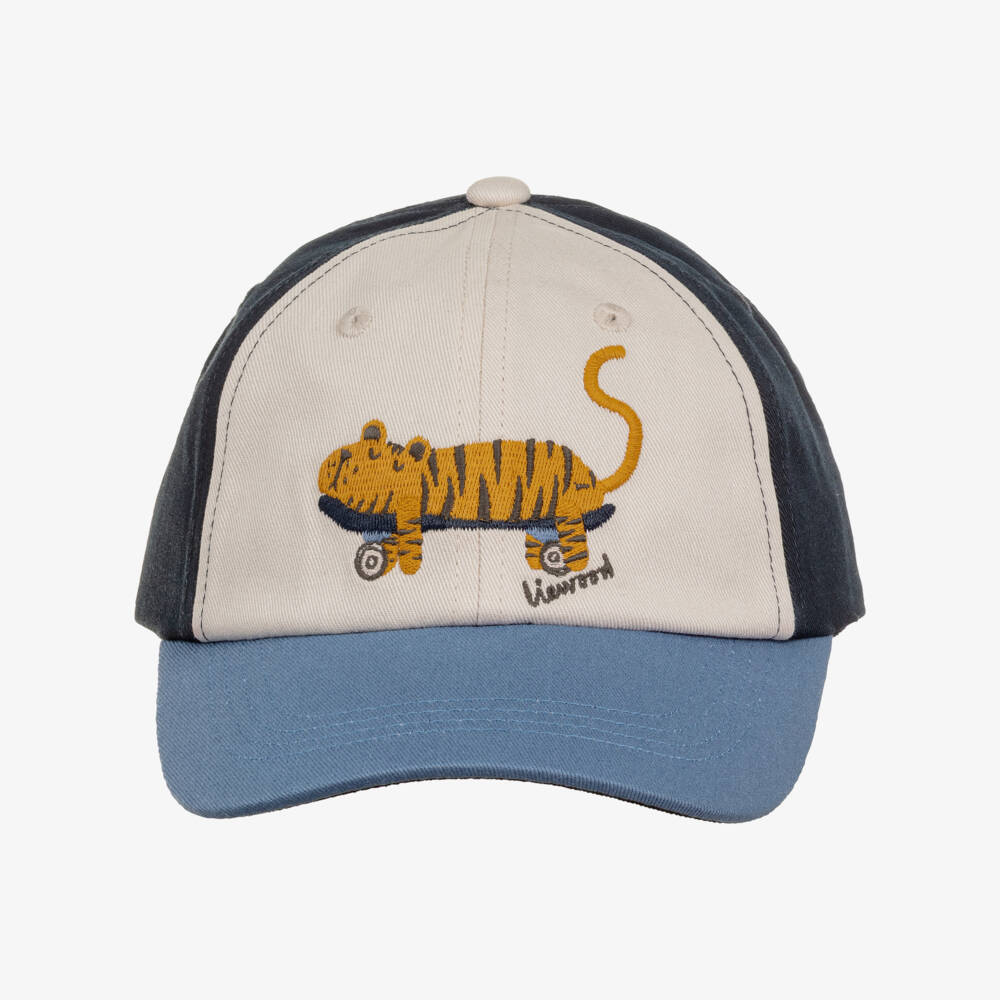 Liewood-Boys Blue & Beige Baseball Cap with Tiger Motif | Childrensalon