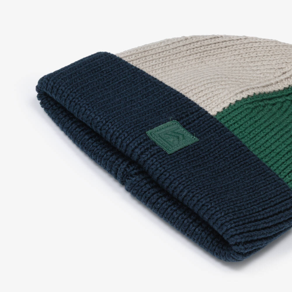 Liewood-Boys Blue, Beige & Green Organic Cotton Knitted Beanie Hat | Childrensalon