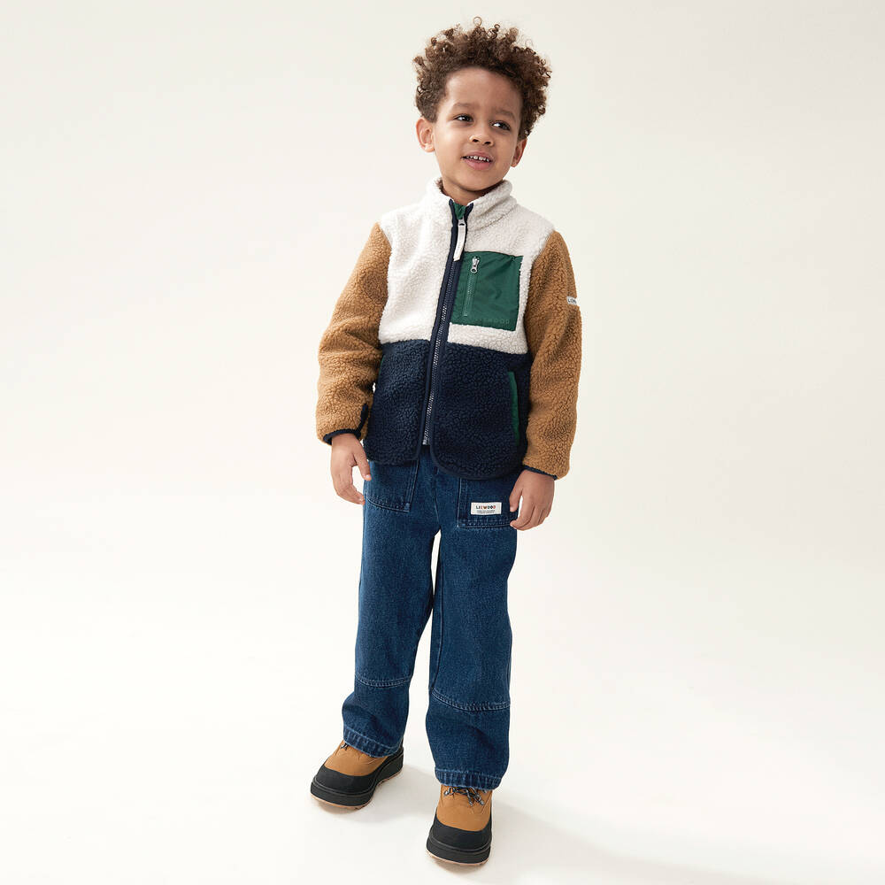 Liewood-جاكيت فليس لون أزرق وبيج للأولاد | Childrensalon