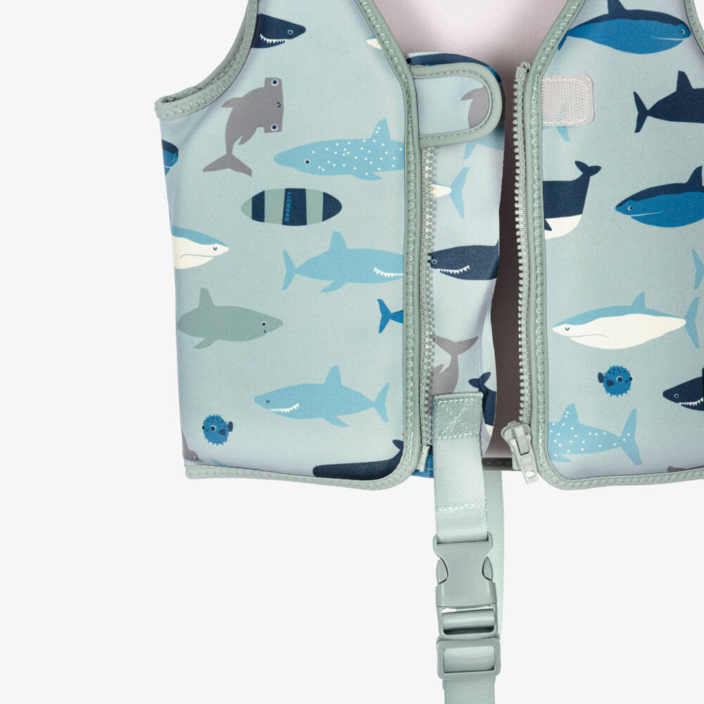 Liewood-Boys Blue Float Vest with Shark Print | Childrensalon