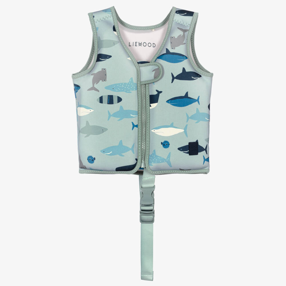 Liewood-Boys Blue Float Vest with Shark Print | Childrensalon