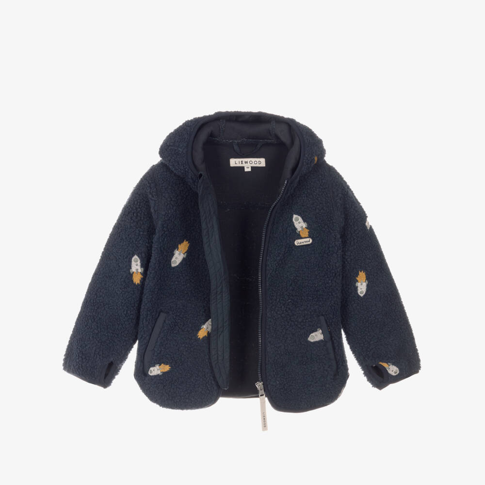 Liewood-Boys Blue Hooded Teddy Fleece Jacket | Childrensalon