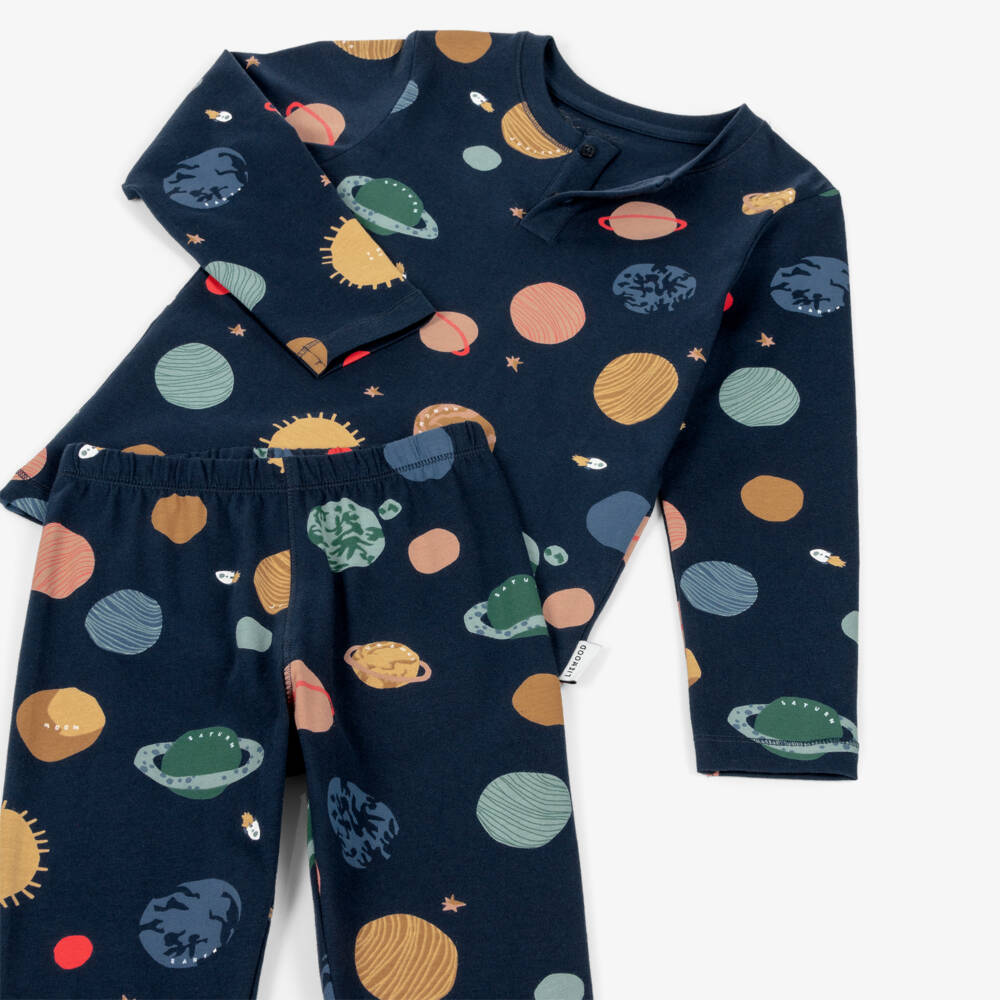 Liewood-Boys Blue Organic Cotton Planets Pyjamas | Childrensalon