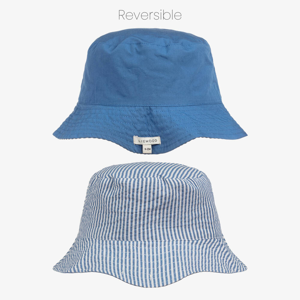 Liewood-Boys Blue & Striped Reversible Bucket Hat with Tiger Motif | Childrensalon