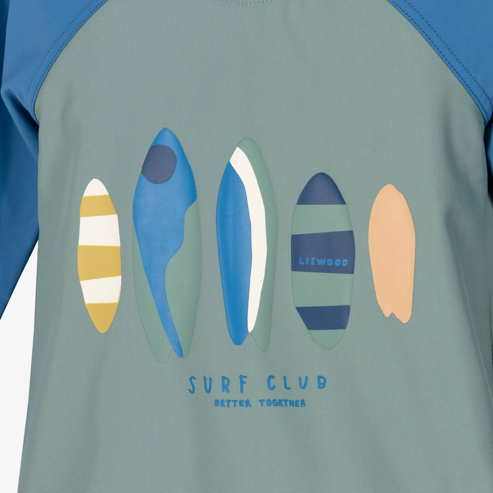 Liewood-Boys Green & Blue Surfboard Swim Top (UPF40+) | Childrensalon
