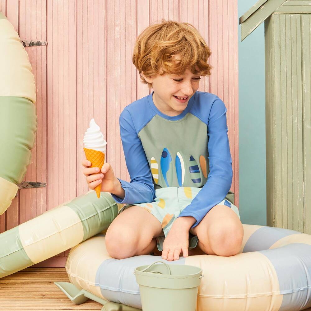 Liewood-Boys Green & Blue Surfboard Swim Top (UPF40+) | Childrensalon