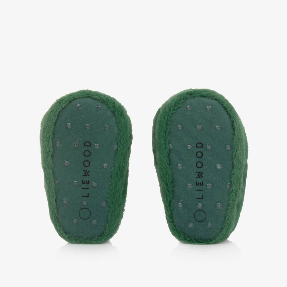 Liewood-شبشب شكل تمساح فرو صناعي لون أخضر للأولاد | Childrensalon