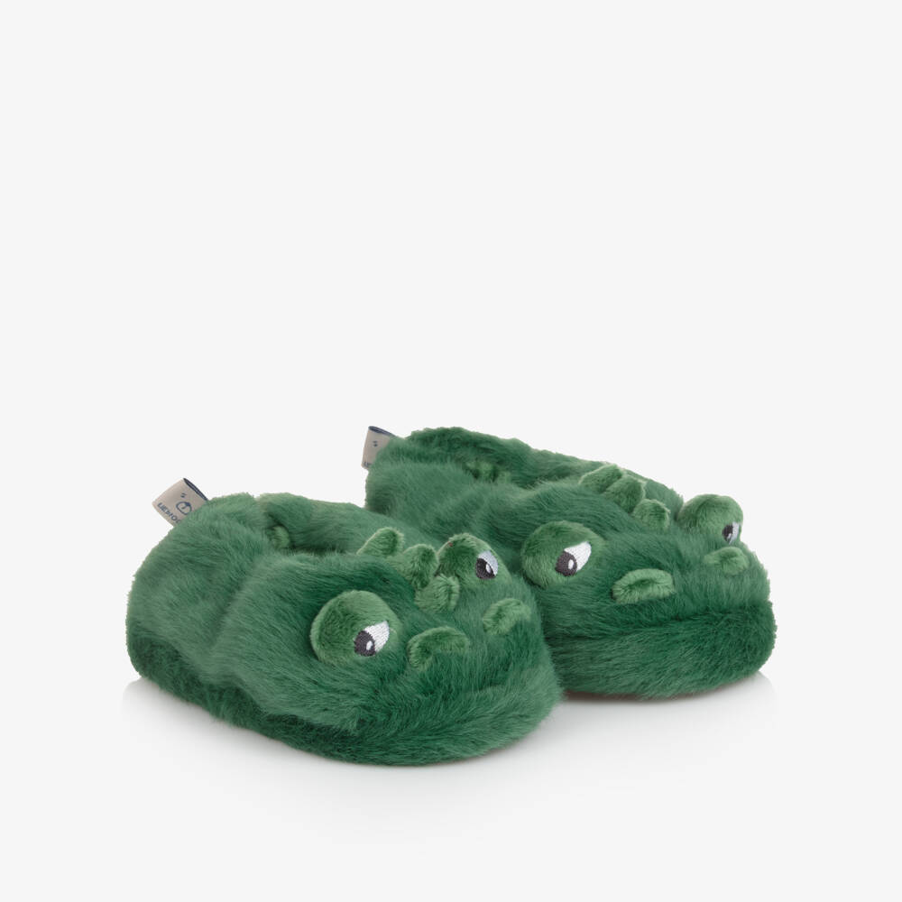 Liewood-Boys Green Faux Fur Crocodile Slippers | Childrensalon