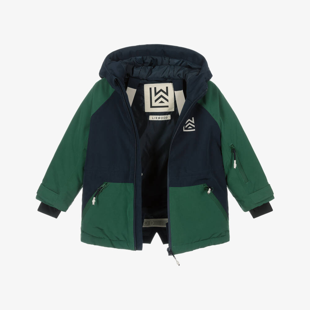Liewood-Boys Green & Navy Blue Technical Ski Jacket | Childrensalon