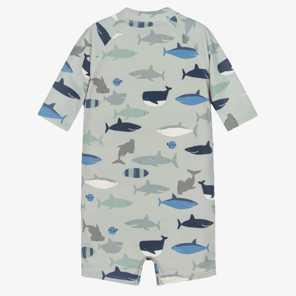 Liewood-Boys Green Sharks Sun Suit | Childrensalon
