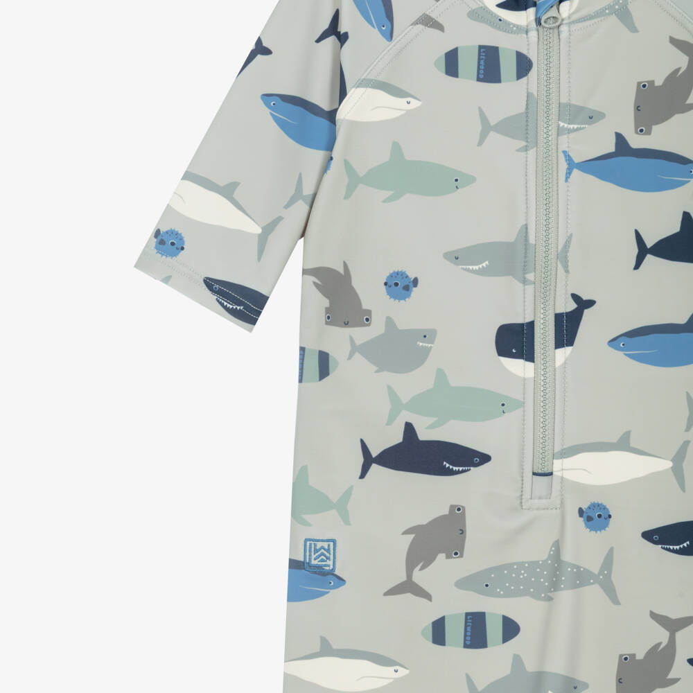 Liewood-Boys Green Sharks Sun Suit | Childrensalon