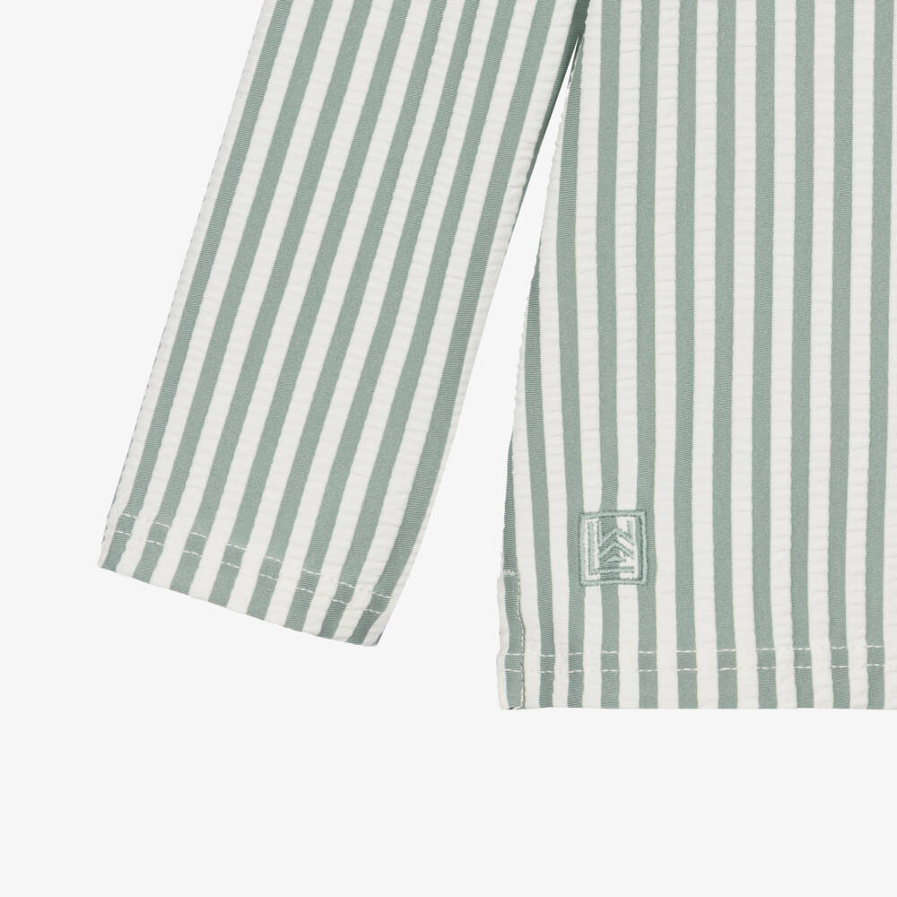 Liewood-Boys Green Stripe Seersucker Swim Top (UPF40+C) | Childrensalon