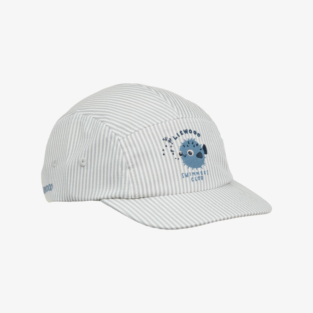 Liewood-Boys Green Striped Cap with Playful Puffer Fish Motif | Childrensalon
