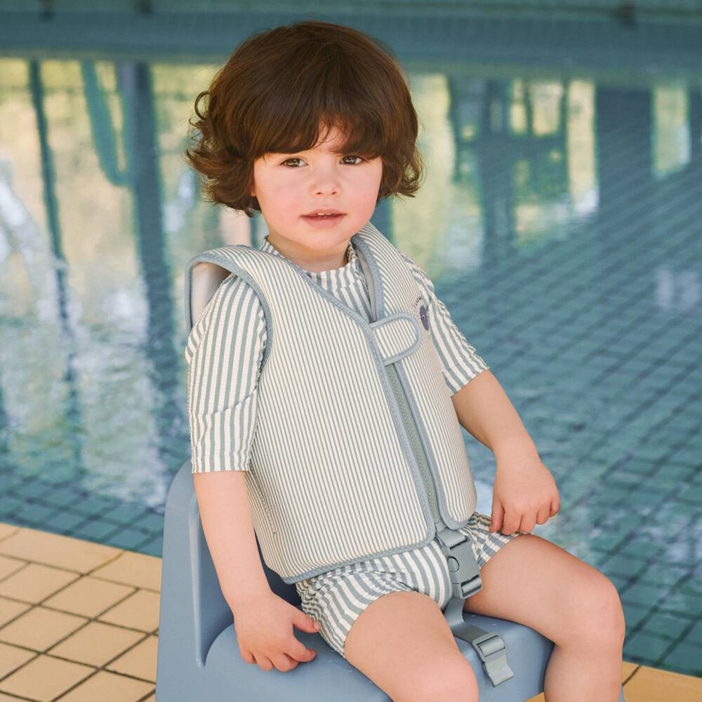 Liewood-Boys Green Striped Seersucker Float Vest | Childrensalon