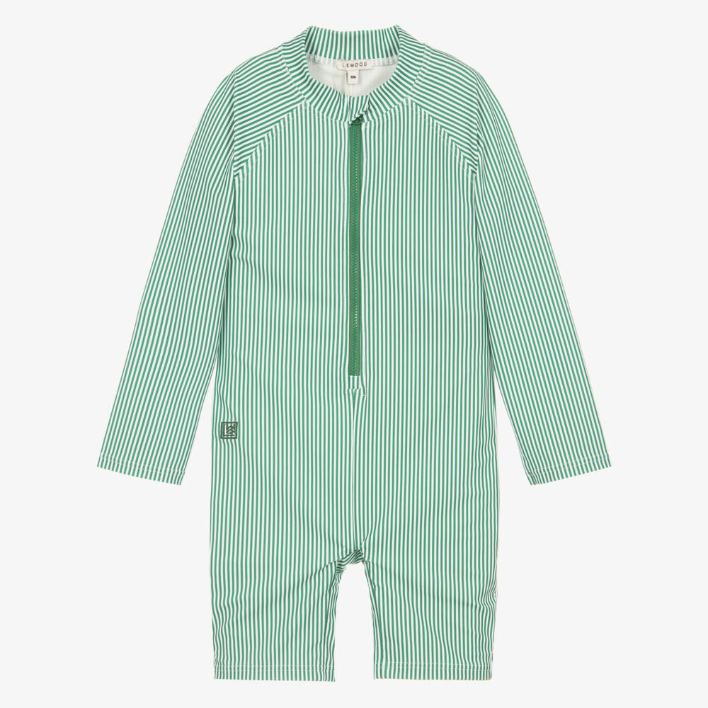 Liewood-Boys Green & White Stripe Sunsuit | Childrensalon