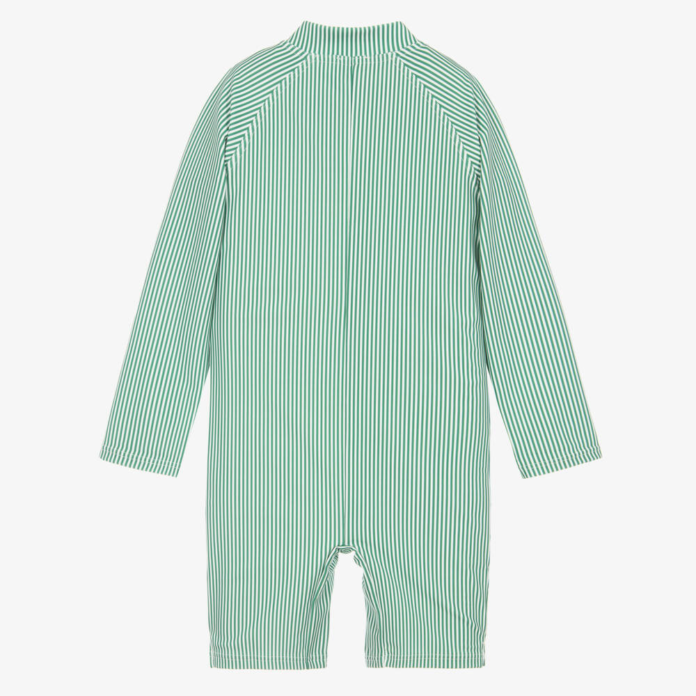Liewood-Boys Green & White Stripe UV40+ Sunsuit | Childrensalon
