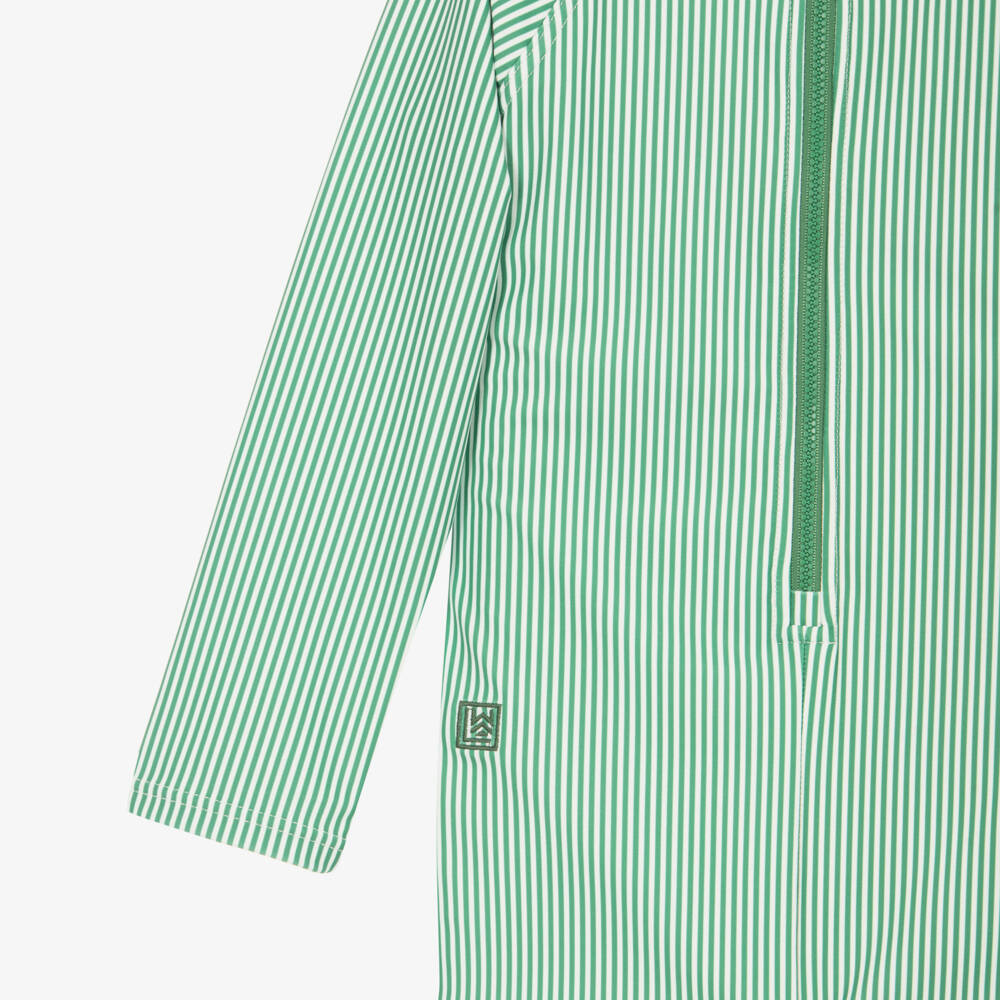 Liewood-Boys Green & White Stripe UV40+ Sunsuit | Childrensalon