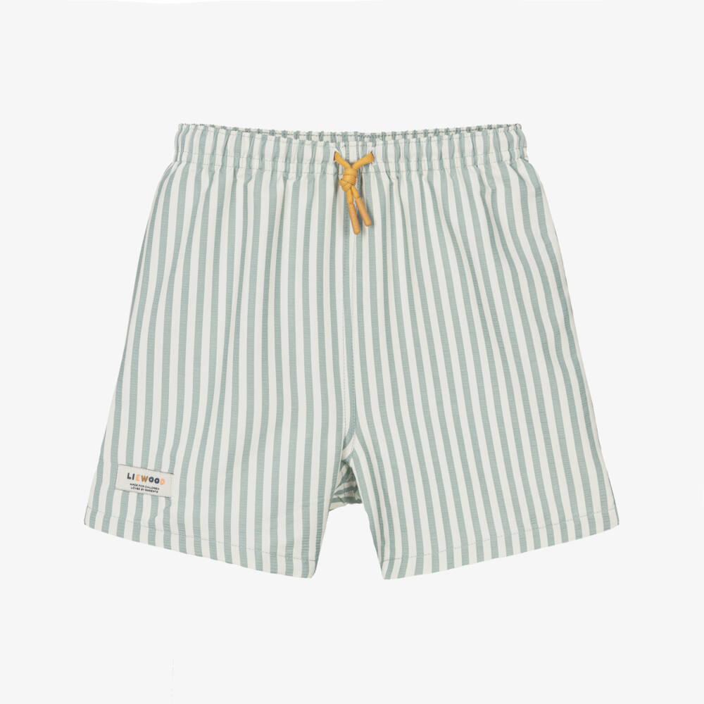 Liewood-Boys Green & White Striped Swim Shorts | Childrensalon