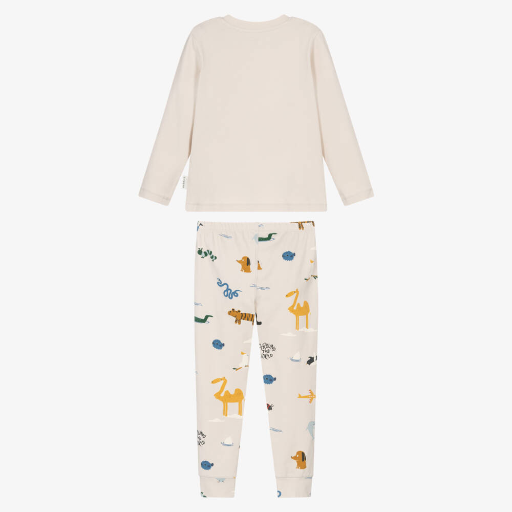 Liewood-Пижама кремовая хлопковая с разными животными для мальчиков | Childrensalon