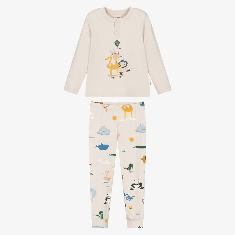 Liewood-Пижама кремовая хлопковая с разными животными для мальчиков | Childrensalon