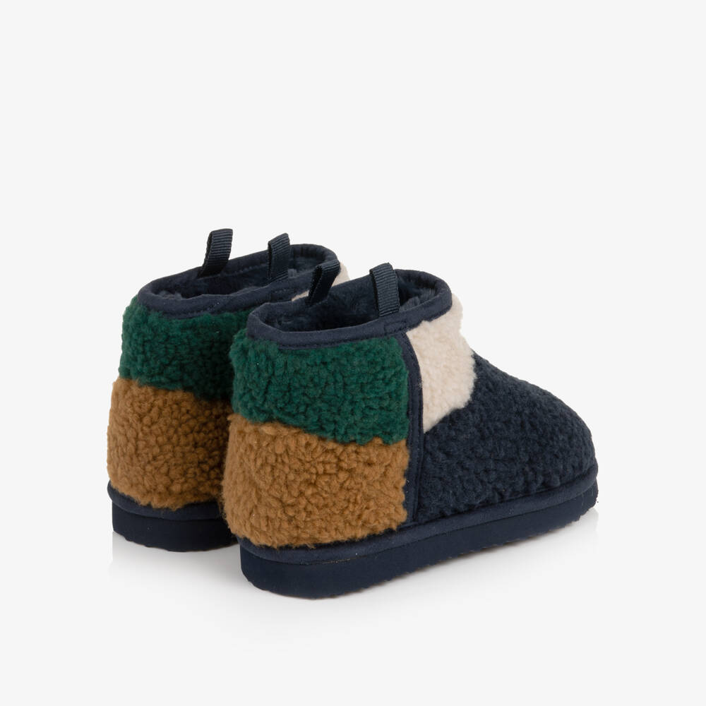 Liewood-Boys Navy Blue Colourblock Teddy Fleece Boots | Childrensalon