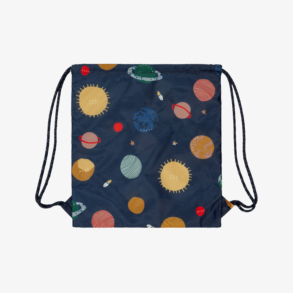 Liewood-Boys Navy Blue Drawstring Backpack with Space Print (36cm) | Childrensalon