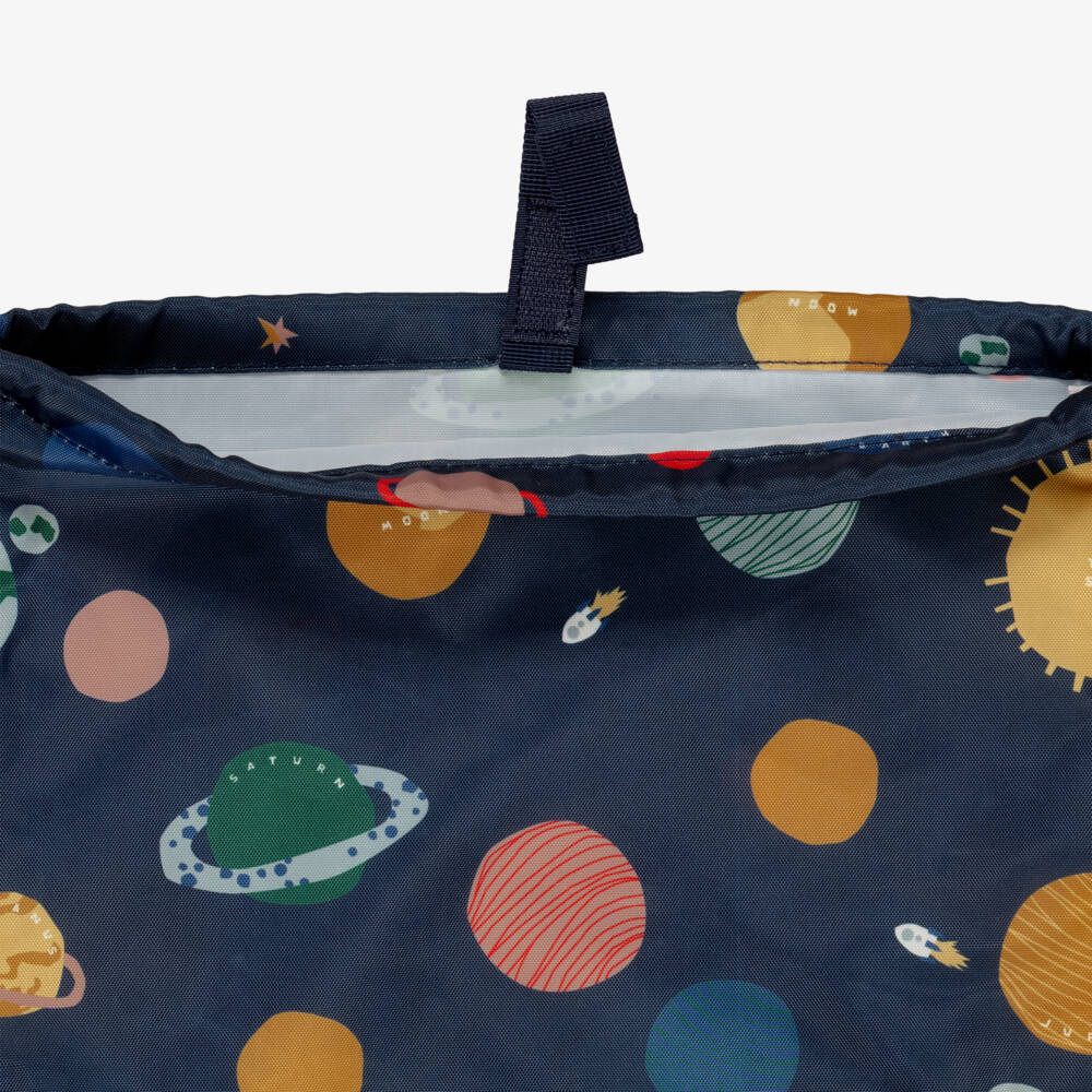 Liewood-Boys Navy Blue Drawstring Backpack with Space Print (36cm) | Childrensalon