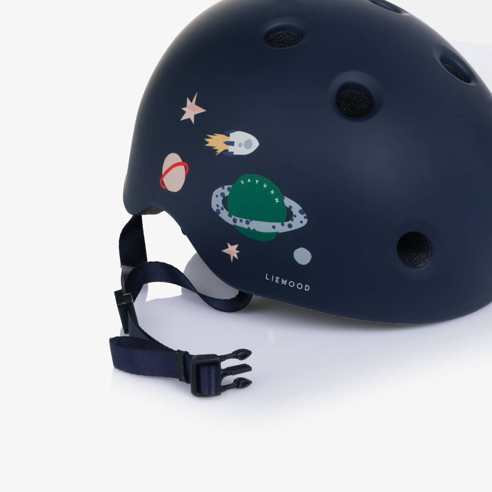 Liewood-Boys Navy Blue Planet Print Bike Helmet | Childrensalon