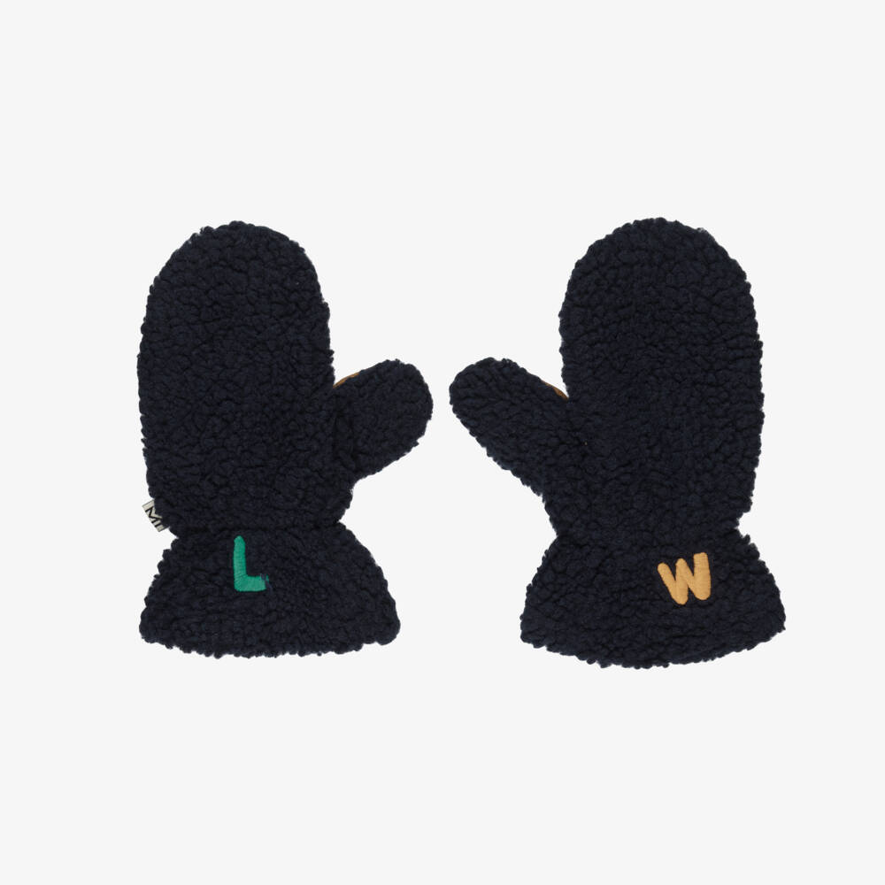 Liewood-Boys Navy Blue Sherpa Fleece Mittens | Childrensalon
