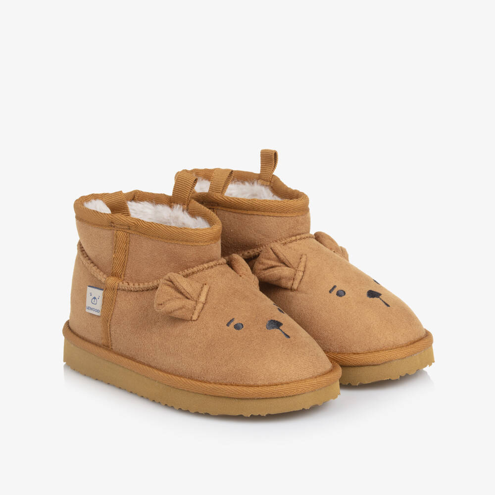 Liewood-Brown Alban Bear Shoes with 3D Ears & Embroidered Face | Childrensalon
