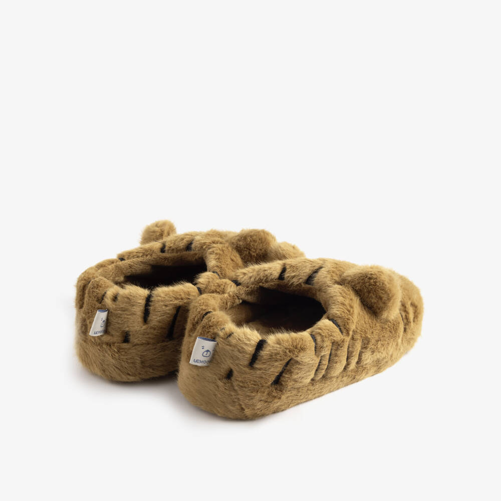 Liewood-Brown Faux Fur Tiger Slippers | Childrensalon