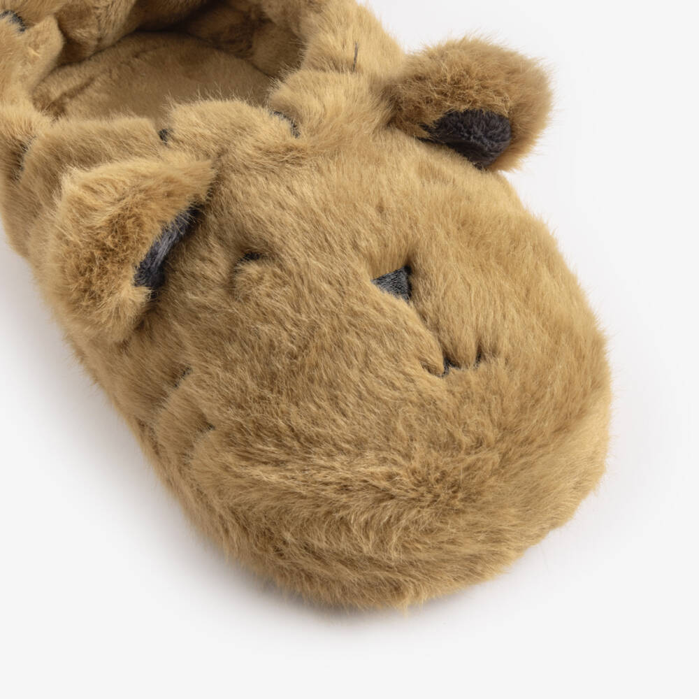 Liewood-Brown Faux Fur Tiger Slippers | Childrensalon