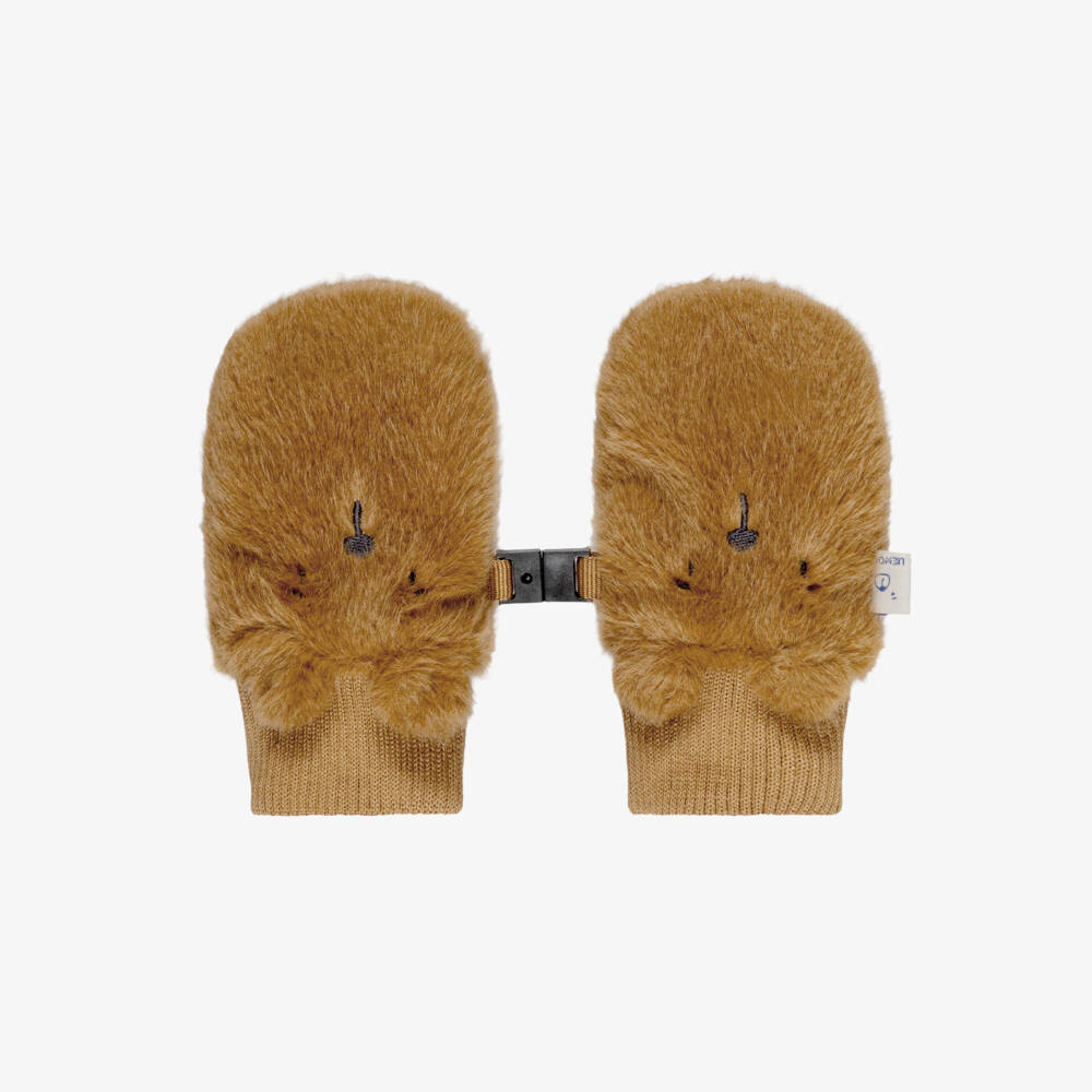 Liewood-Brown Plush Bear Mittens for Baby | Childrensalon