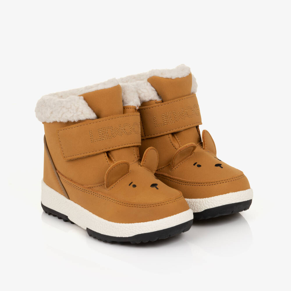 Liewood-Caramel Brown Faux Suede Bear Boot with Fleece Lining | Childrensalon