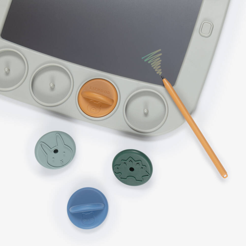 Liewood-Dove Blue LCD Magic Drawing Board with Animal Stamps (29cm) | Childrensalon