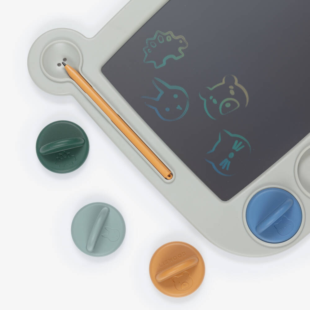 Liewood-Dove Blue LCD Magic Drawing Board with Animal Stamps (29cm) | Childrensalon