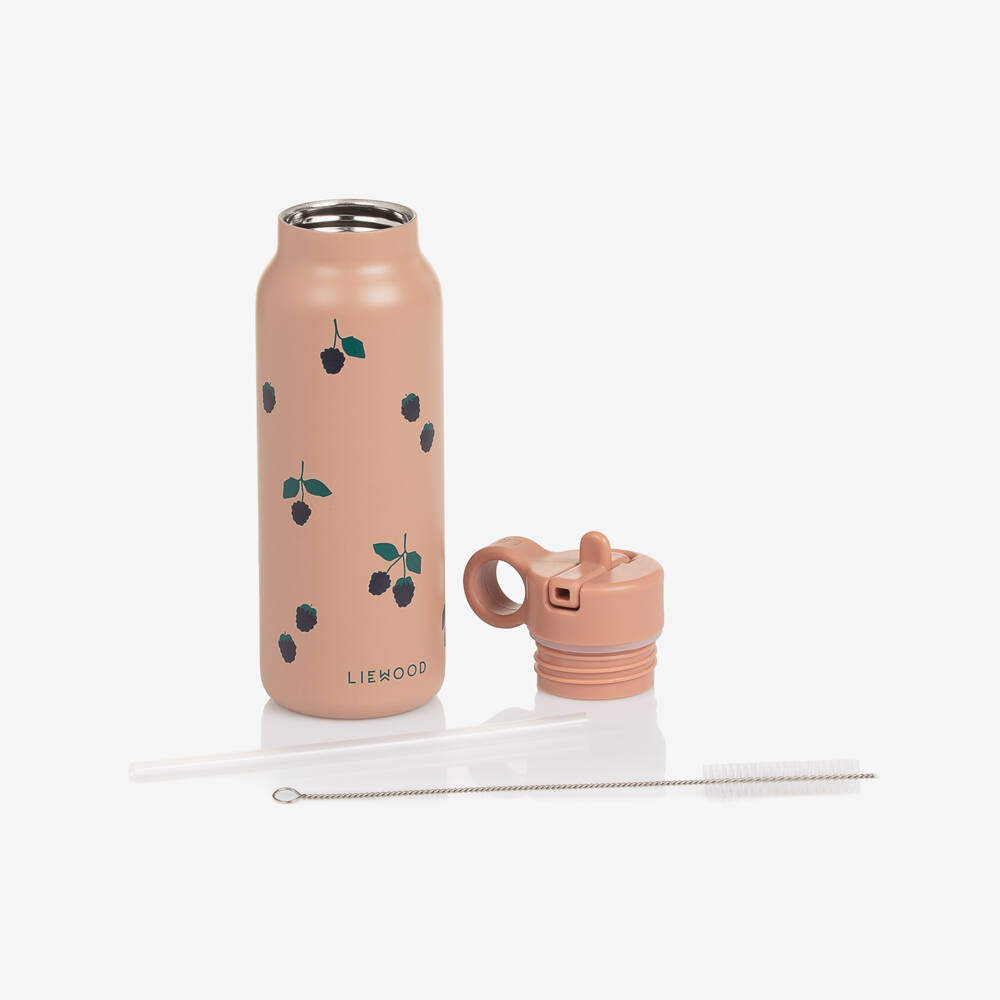 Liewood-Dusky Pink Blackberry Print Water Bottle (19cm) | Childrensalon