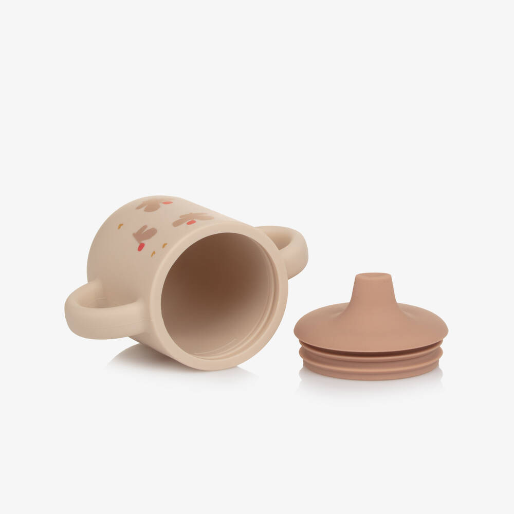 Liewood-Girls Beige & Pink Silicone Sippy Cup with Butterfly Motifs (11cm) | Childrensalon