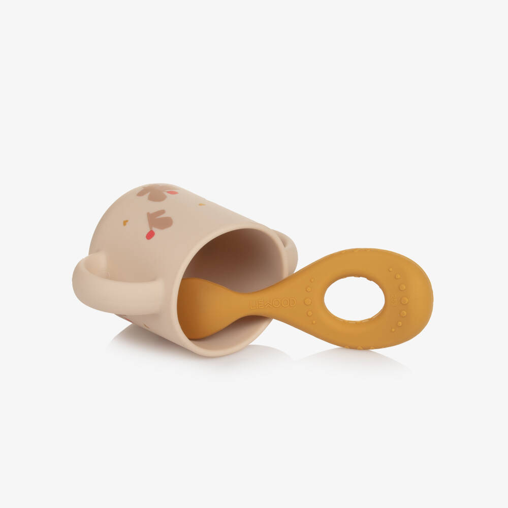 Liewood-Girls Beige & Pink Silicone Tableware Set with Butterfly Motifs (4 Pieces) | Childrensalon