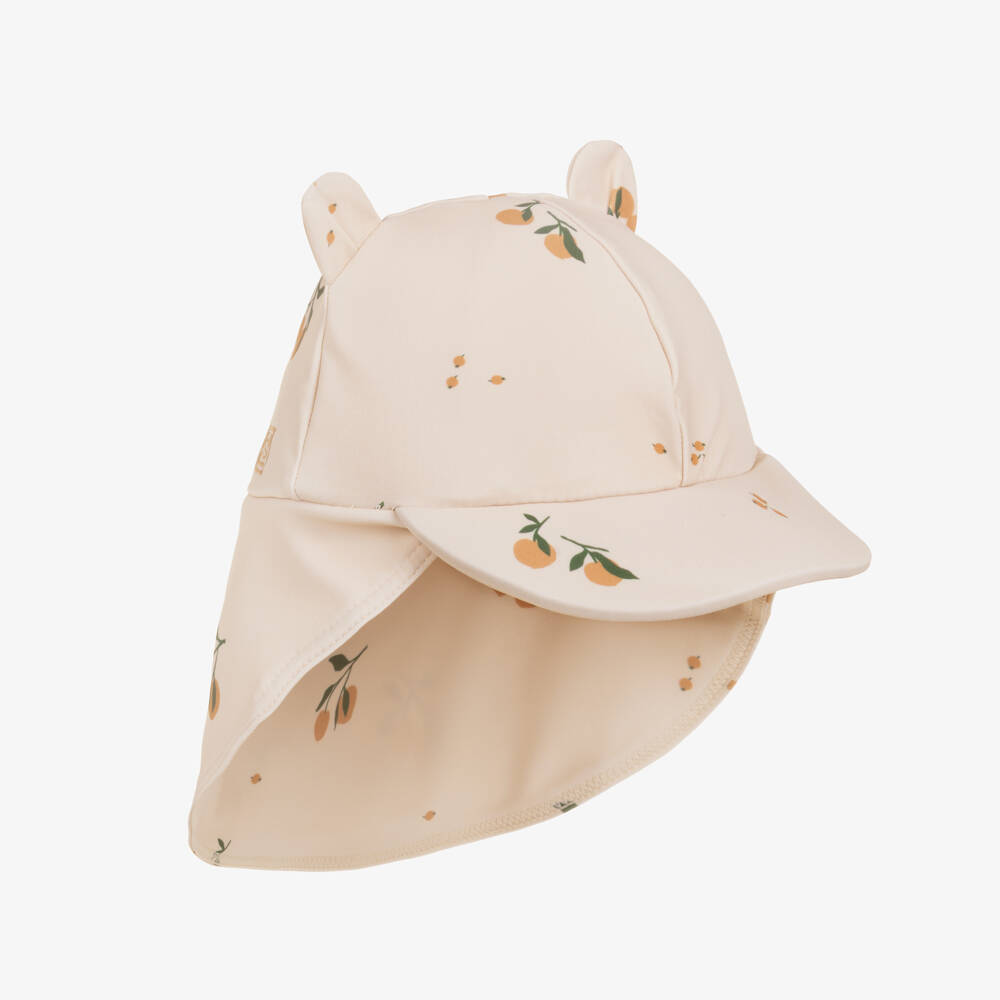 Liewood-Girls Beige Swim Hat with Peach Print (UPF40+) | Childrensalon