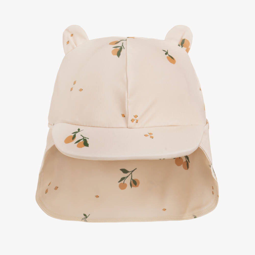 Liewood-Girls Beige Swim Hat with Peach Print (UPF40+) | Childrensalon